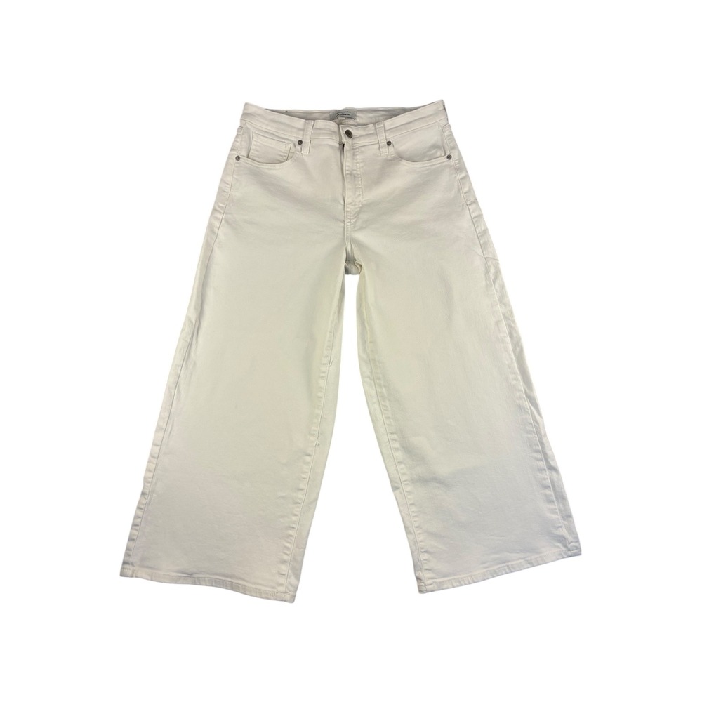 Banana Republic Wide Leg High Rise Cropped White Jeans 32‎ 14